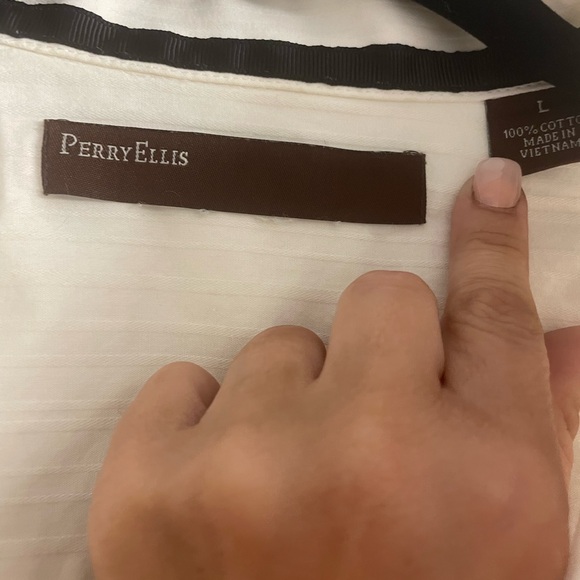 Perry Ellis White On White Textured Pinstripe Long sleeve button down -Size L - Picture 2 of 9